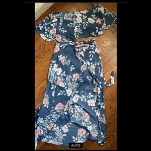 Leith floral wrap skirt and flutter crop top